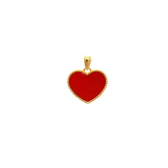 18K Gold Pendant Charm Natural Red Agate Heart - Picture 1 of 9